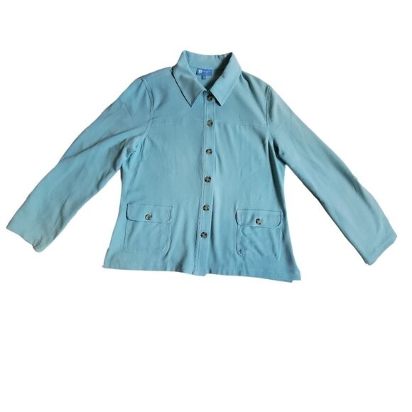 Koret light blue button up convertible long to 3/4 sleeve top sz L - Picture 1 of 12